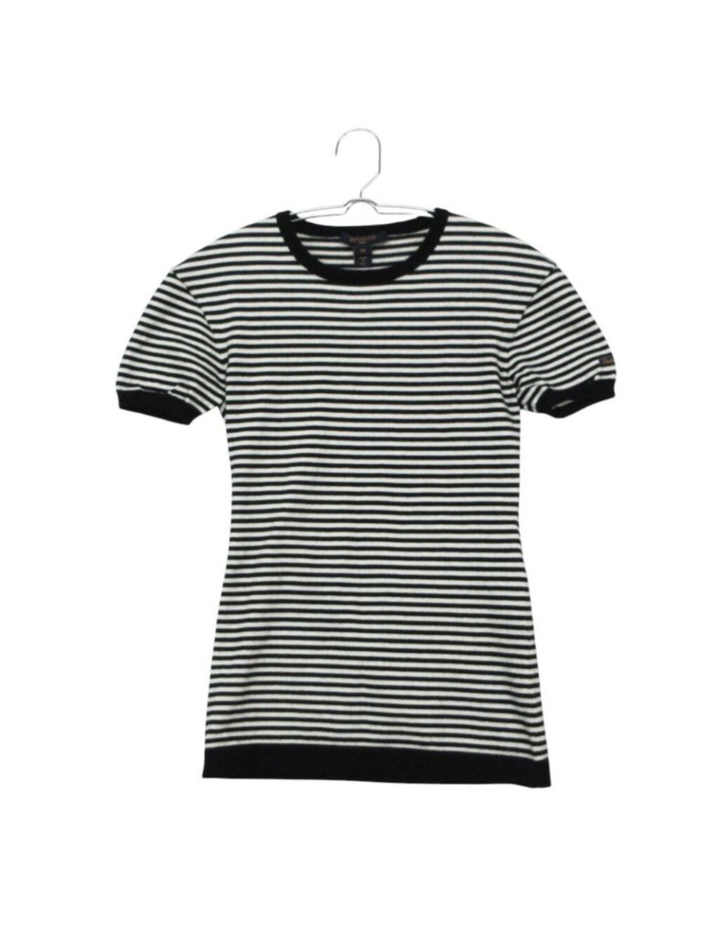 Louis Vuitton Knit Cashmere Blend Short Sleeve Top Striped Crew Neck Top Black